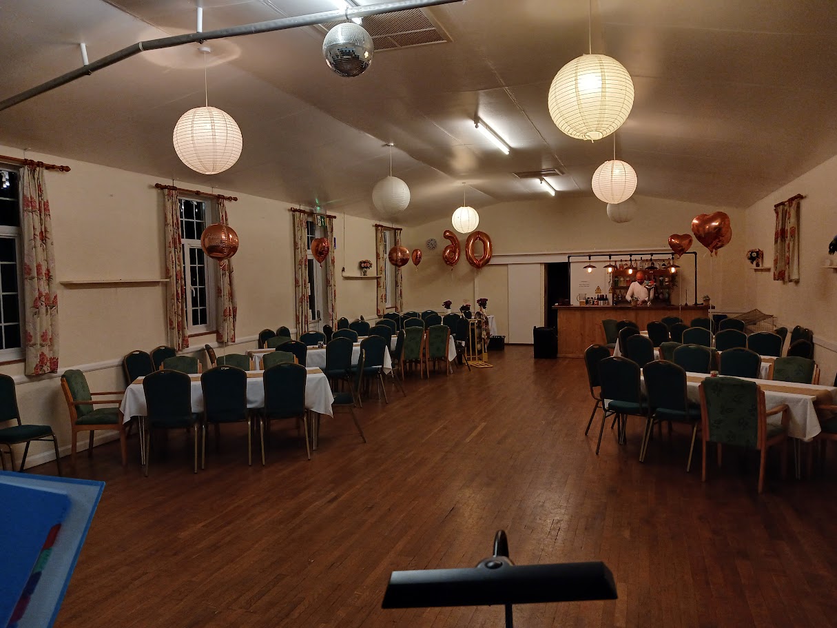 Calverleigh Village hall ready for the barn dance party