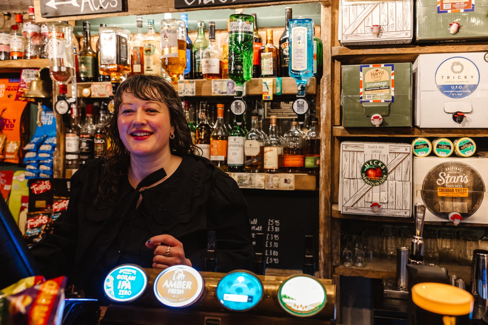 Robyn behind the bar at the Wyndham Arms