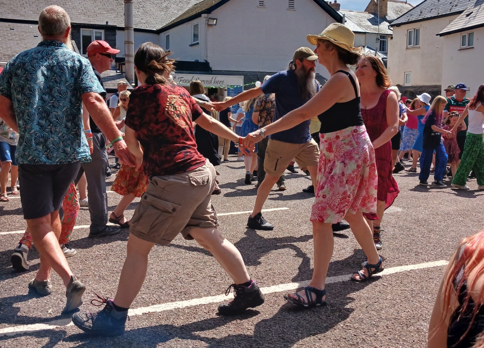 Judy dancing in a ceilidh at Sidmouth Folk Festival