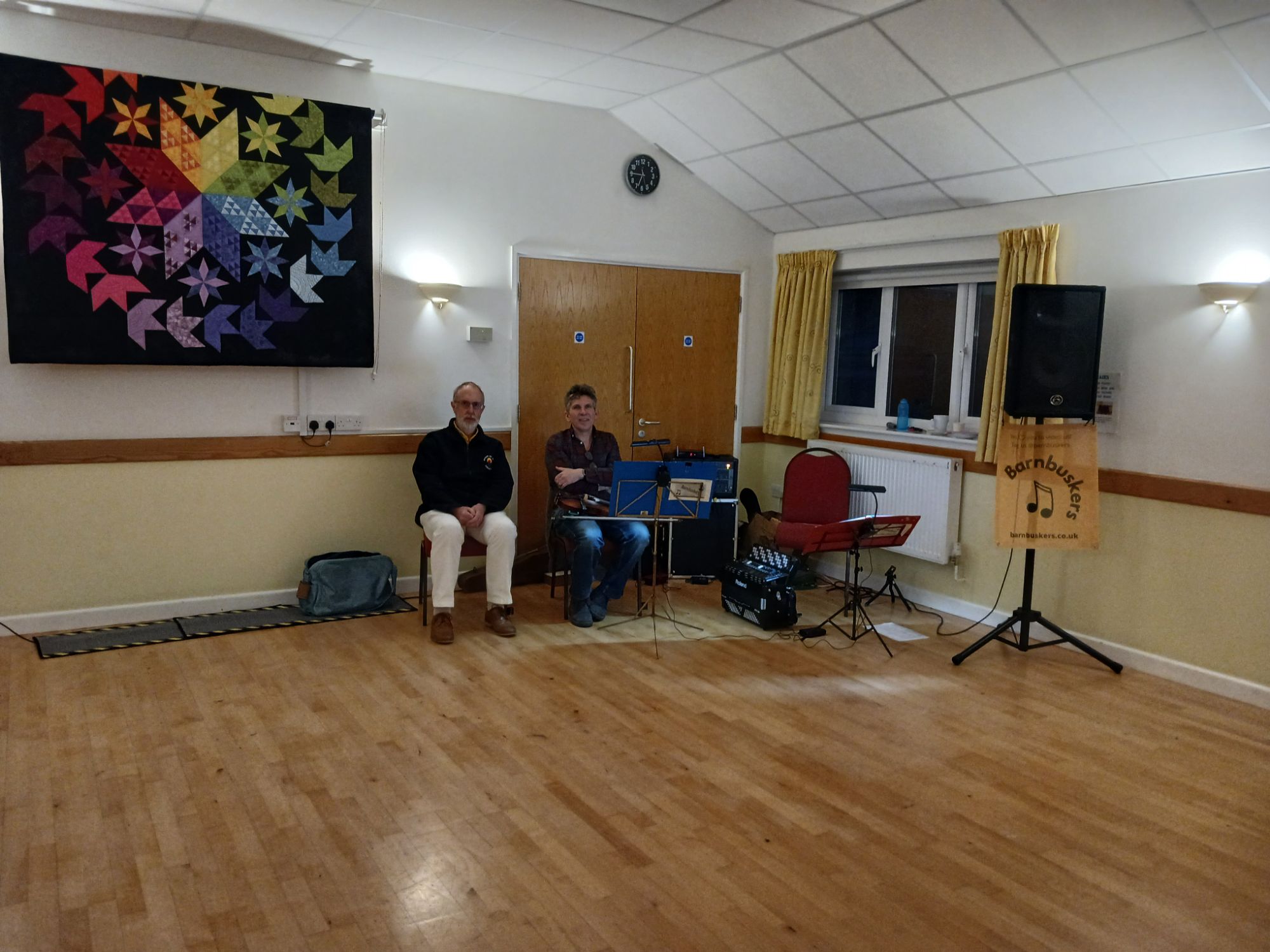 Fiddler Rob and country dance caller Steve at Hadspen Village Hall